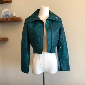 Disney Teal Blue Pirates of the Caribbean Crop Bomber Jacket